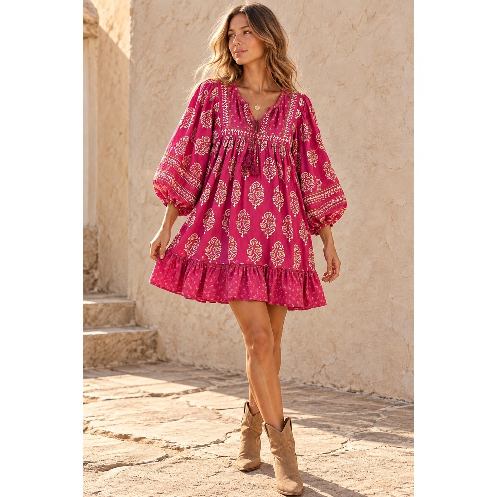 Cleobella Mini Dress Women Sz S Pink Flare Resortwear Vacation Organic Cotton